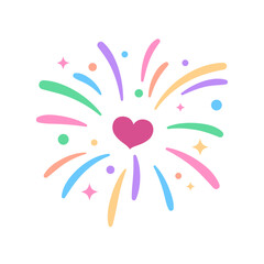 Cute simple heart fireworks, sparkles and flashes around a heart, cartoon style love illustration