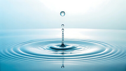A Serene Dance Water Droplets Creating Mesmerizing Ripples Reflecting Tranquility and Minimalistic Elegance in a Refreshing Light Blue Backdrop