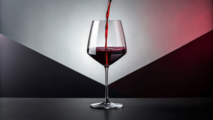 Elegant Wine Pouring Artistically Into a Glass Against a Modern Geometric Backdrop, Creating a Moment of Sophistication and Sensory Allure