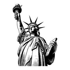 Liberty statue sketch engraving black and white outline. Scratch board imitation.  illustrated in vintage line art style on a white background.