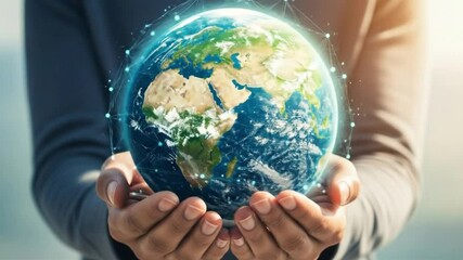 Earth globe in human hands with digital network connections – eco and sustainable technology concept - Powered by Adobe
