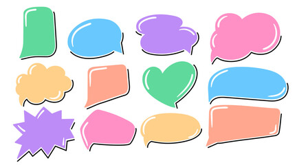 Doodle speech bubbles of various shapes, hand-drawn cartoon style illustrations