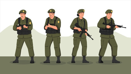 flat color vector of soldier ranger military army unit