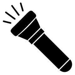 Simple Black and White Flashlight Icon with Rays of Light Emanating