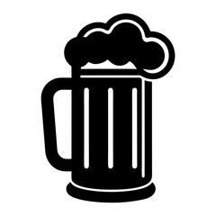 Black and White Beer Mug with Foam Overflowing the Glass