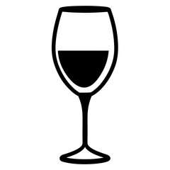 Elegant Wine Glass Silhouette Filled with Dark Liquid on a White Background