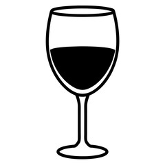 Elegant Black and White Wine Glass Illustration with Half Full Liquid