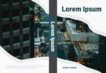 Modern Cityscape Book Cover Design with Torn Paper Effect
