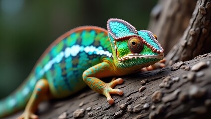 Close-Up of a Chameleon: Amazing Eyes and Textured Skin