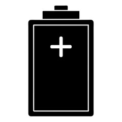 Simple Black and White Battery Icon with Positive Charge Symbol
