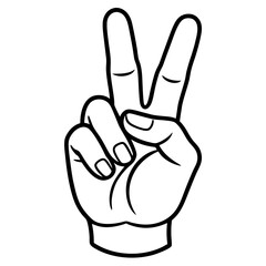 Black and White Hand Gesture Peace Sign or Victory Symbol Illustration