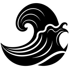 Stylized Ocean Wave Design Bold black and white