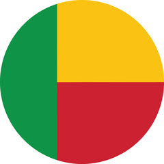 circular benin flag vector illustration with green yellow and red sections, symbolic round national flag icon of benin republic