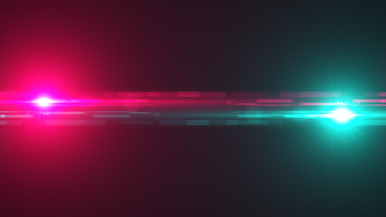 Red and blue light rays on black background	