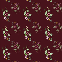 Floral pattern of small flowers and leaves for fabric