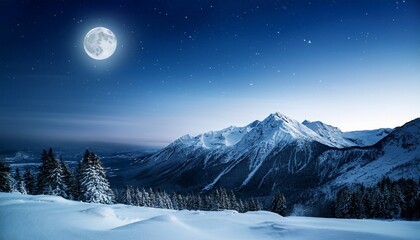 moonlit snowy mountain landscape