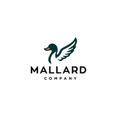 Stylized duck with wings logo. minimal modern duck mallard logo icon vector illustration hipster stock for Animal farm business or restaurant cafe in luxury line style. 