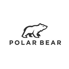 stylized polar bear line art design. Geometric minimalist ice bear logo icon with ice mountain.