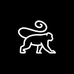long tail monkey logo design in minimal line art design. Stylized illustration vector graphic of monkey lurking eating. perfect for animal related business and zoo