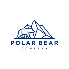 stylized polar bear line art design. Geometric minimalist ice bear logo icon with ice mountain.