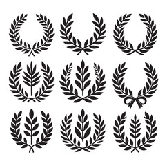 set laurel sign wreaths wings and banners for logo design set vector