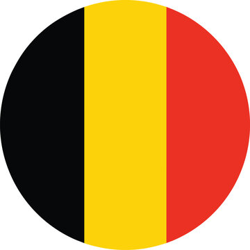 belgium national flag in circular vector icon with vertical black, yellow and red stripes, patriotic round flat country emblem design