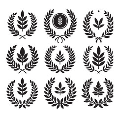 set laurel sign wreaths wings and banners for logo design set vector