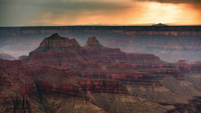 Grand Canyon North Rim Sunset Zoroaster and Brahma Temple Thunderstorm Clouds Time Lapse Arizona USA