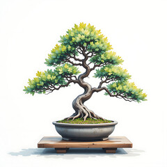 A bonsai Tree on white background, water color style, tree plant resource for graphics