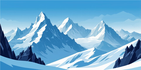 Breathtaking alpine panorama: a high mountain winter landscape with snow-capped peaks and a vast sky © nur