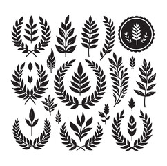 set laurel sign wreaths wings and banners for logo design set vector