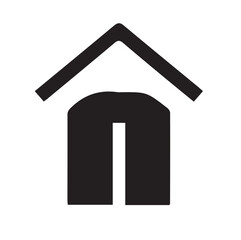 a minimalist icon of a house. It features a simple triangular roof over a stylized, rounded base with a vertical slit representing the door.