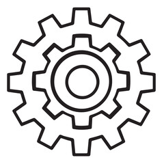 A stylized gear icon. A single gear is presented in black outline, and contains a circular bore in its center.