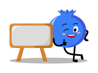 Cute Hand Drawn blueberry Leaning to sign board