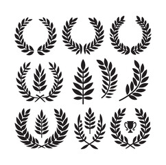 set laurel sign wreaths wings and banners for logo design set vector