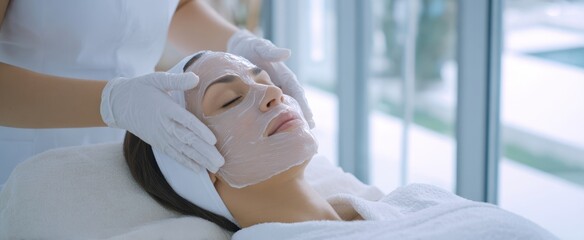 The serene moment of a facial treatment in a luxury spa setting.