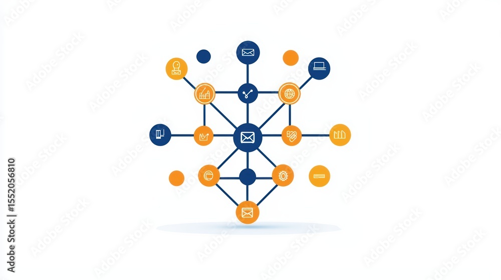 Poster network of communication symbols representing digital connectivity and information exchange in moder