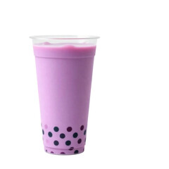 Blueberries bubble tea in a plastic cup isolated on transparent background