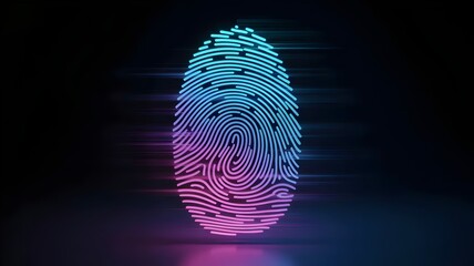 Digital fingerprint with neon glow and motion blur effect for cybersecurity biometric authentication and identity verification concepts