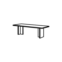 A simple, clean line drawing of a long, rectangular table with a contemporary design.