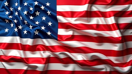 Fototapeta premium The American flag, with its stars and stripes, waves gracefully.