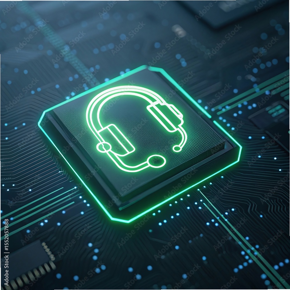 Aufkleber headset with microphone icon on glowing circuit board, representing support