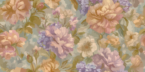 Lush Garden Bloom Seamless Pattern Impasto Floral Vector Design for Textile and Decor