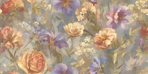 Painterly Floral Garden Seamless Pattern Classic Botanical Vector Design for Home and Fashion