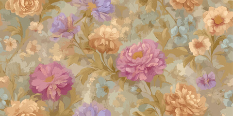 Floral Garden Seamless Pattern Impasto Style Vector Design for Print and Decor