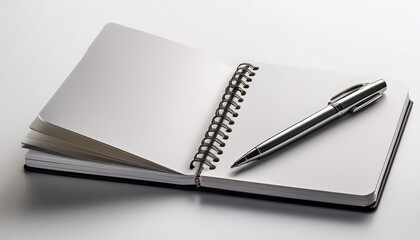 blank spiral notebook with pen on a white background