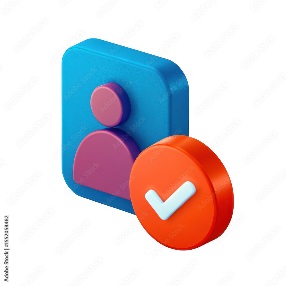 Poster 3d stylized user profile icon with a checkmark symbol isolated on transparent background