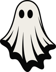 Cute Halloween ghost cartoon vector illustration with a funny baby bird silhouette