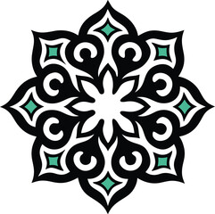 bold ornamental mandala design with tribal floral elements in black silhouette style

