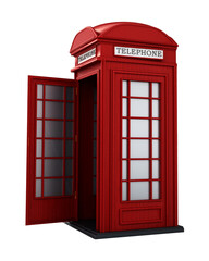 Red British phone booth isolated on transparent background. 3D illustration